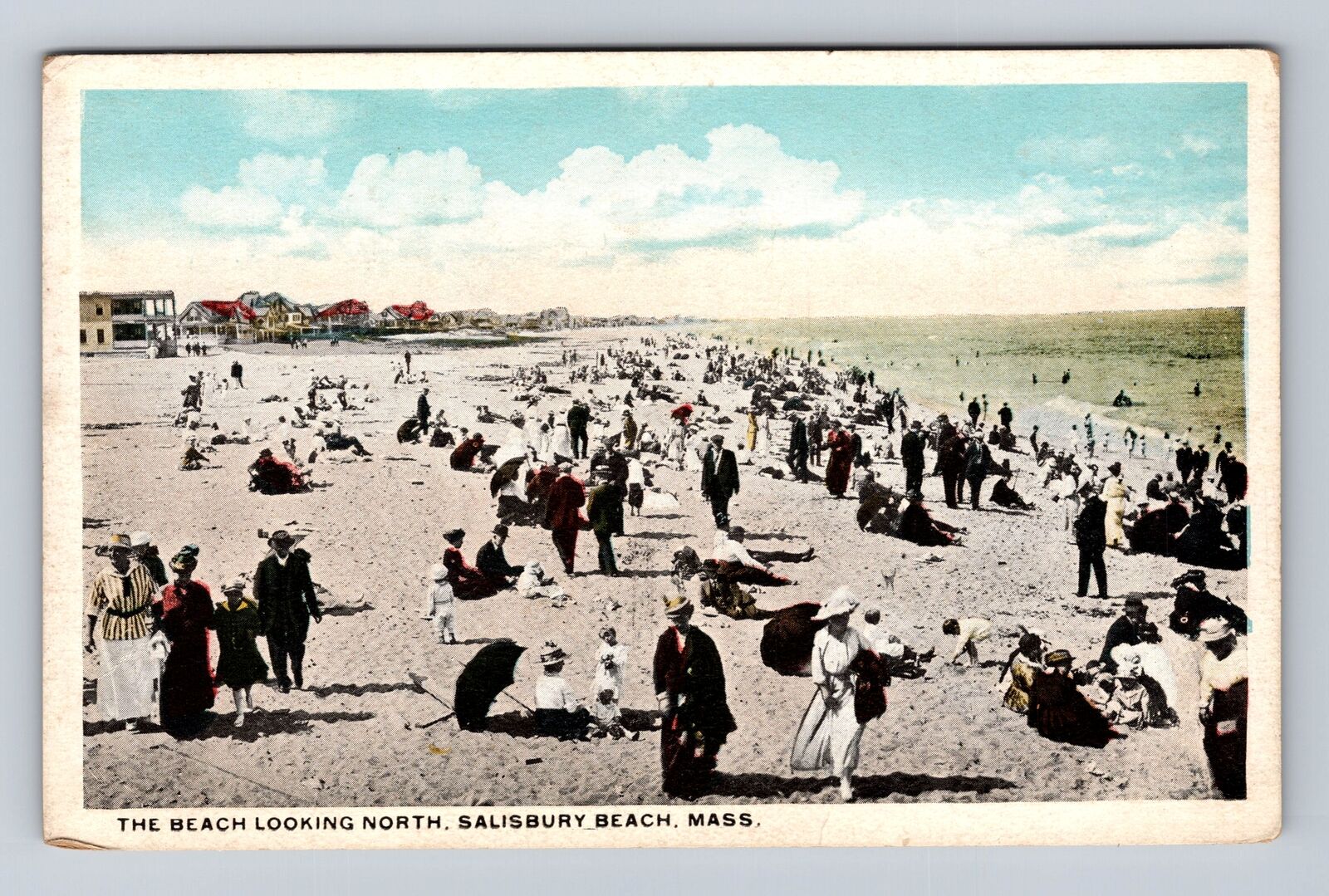 Salisbury Beach MA-Massachusetts, Beach Looking North, Antique Vintage Postcard