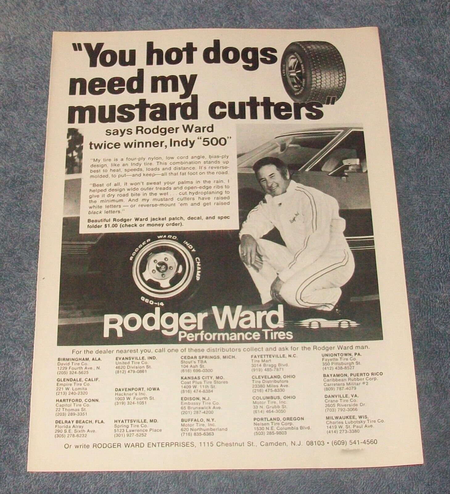 1972 Roger Ward Tires Vintage Ad \