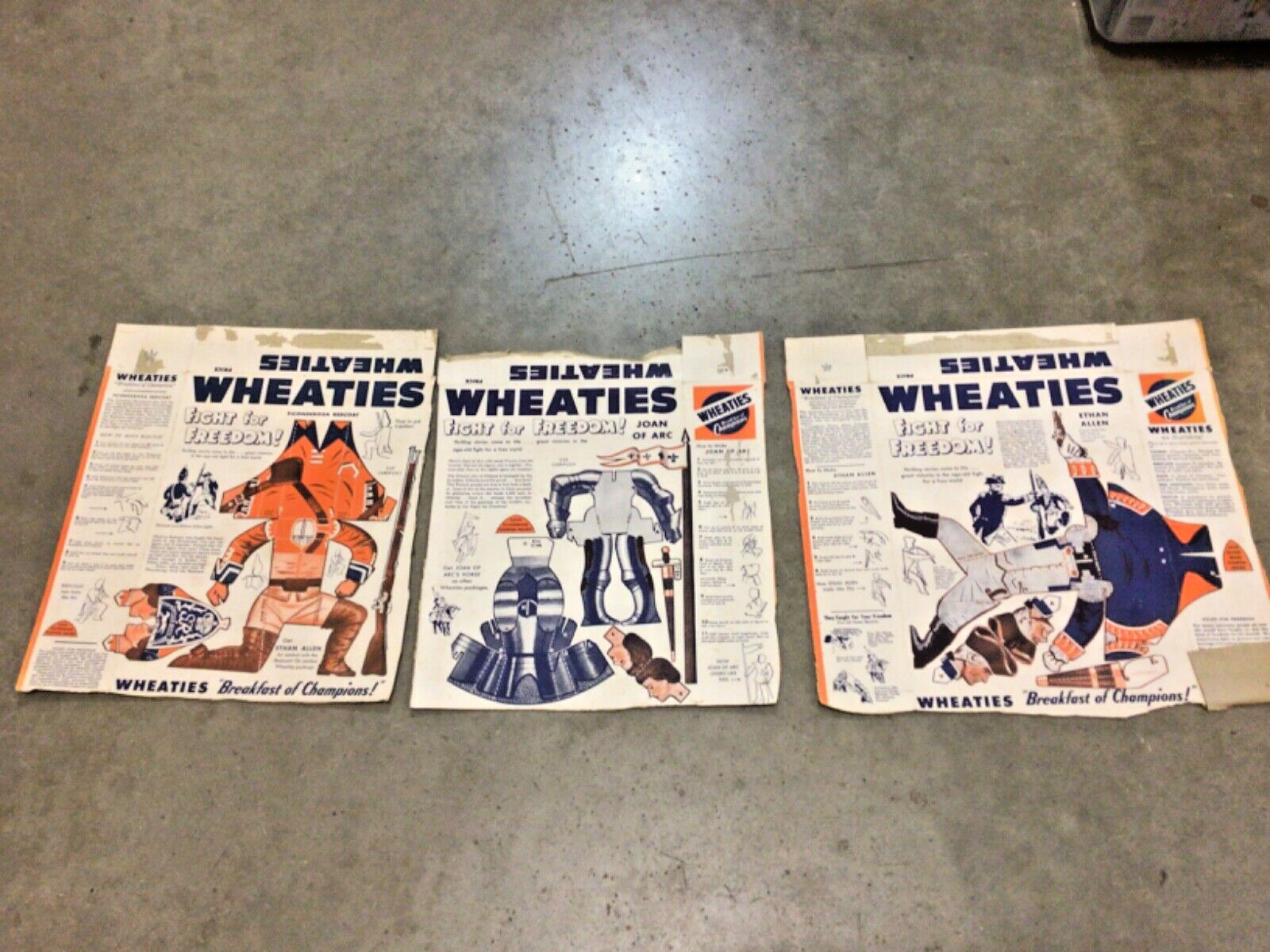Vintage 1940’s Wheaties  cereal box Fight For Freedom cut-outs lot of 3