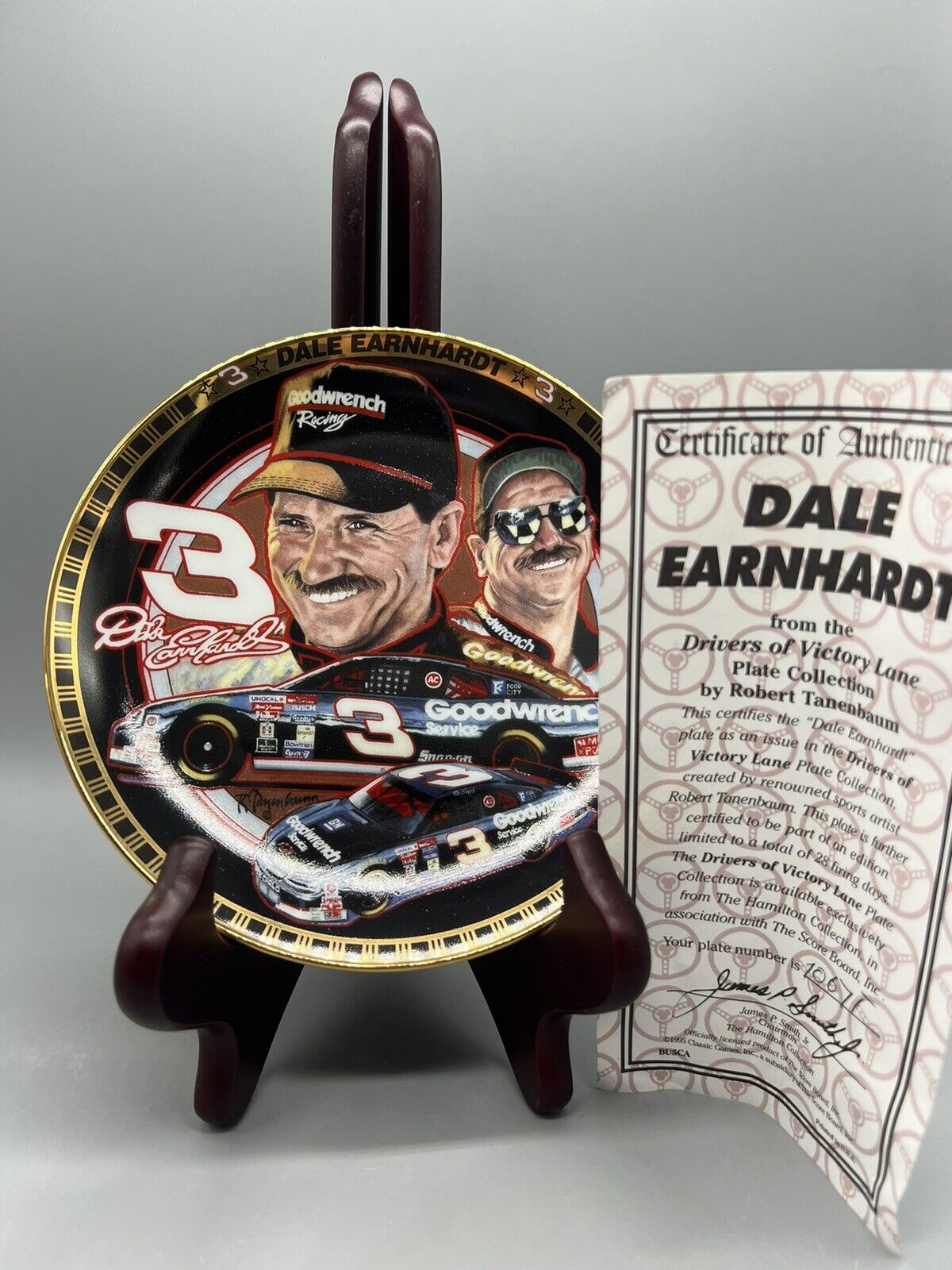 1995 Dale Earnhardt #3 Plate from The Drivers of Victory Lane Collection w/ COA