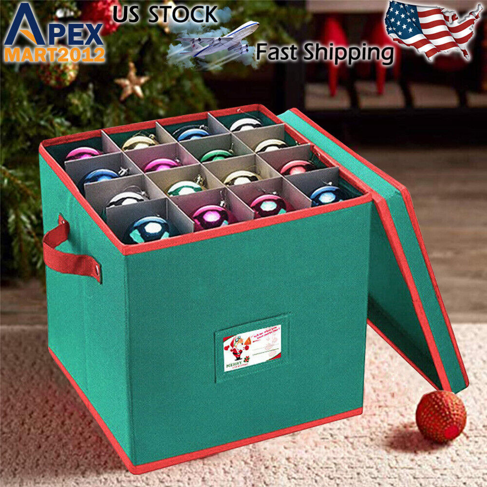64 Balls Christmas Ornament Storage Box 600D Heavy Duty Xmas Toy Decor Organizer