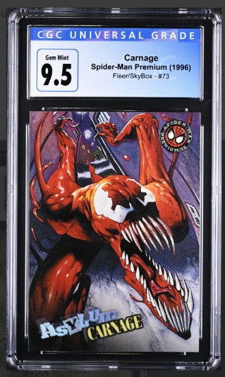 1996 Fleer/SkyBox Asylum Carnage #73 Spider-Man Premium, CGC Graded 9.5