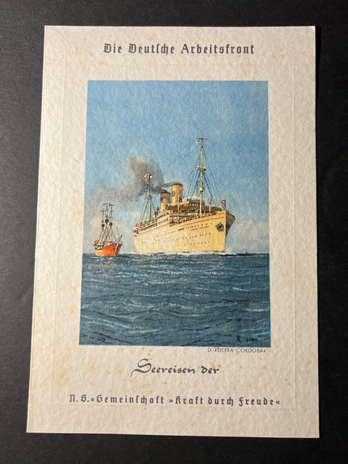1939 Germany Ship Postcard NS Germeinschaft D Sierra Cordoba
