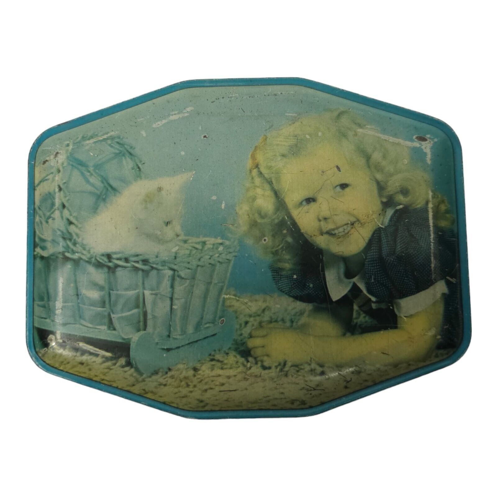 Vintage Horner Cat Kitten Basket Girl Candy Toffee Tin 5 1/4\
