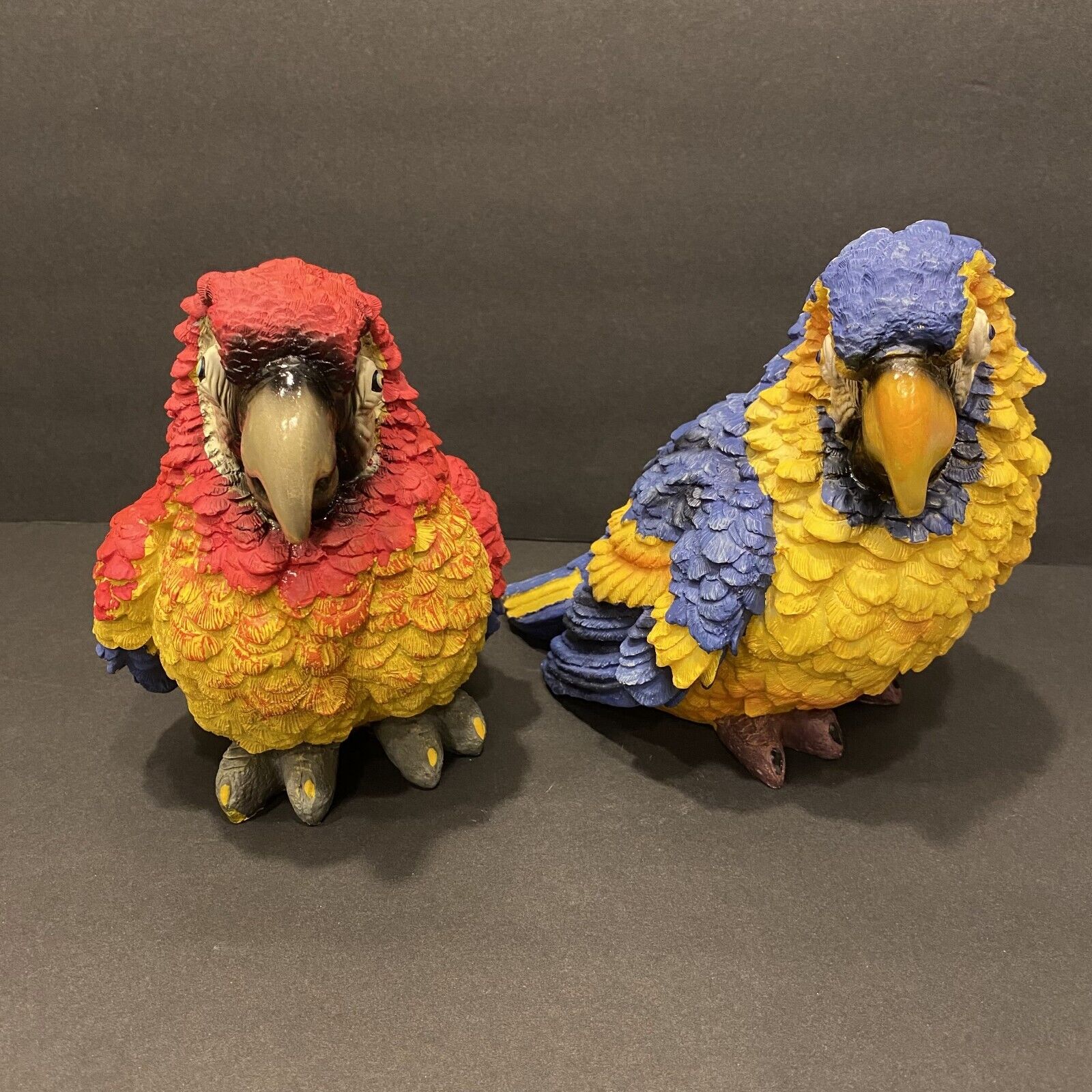 Vtg Parrot Couple Bright Red & Blue Hand Painted Figurines Statues Decor Gift 