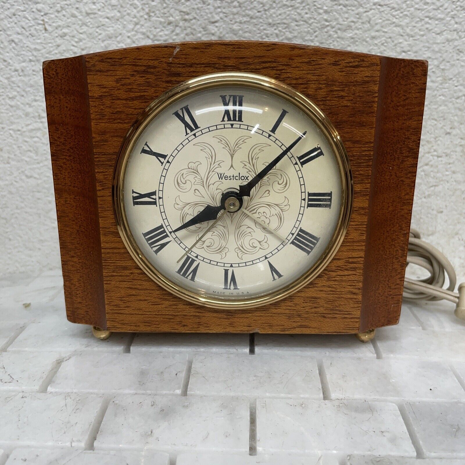Vintage Westclox Sheraton Electric Mantle Alarm Clock Solid Maple S12-H
