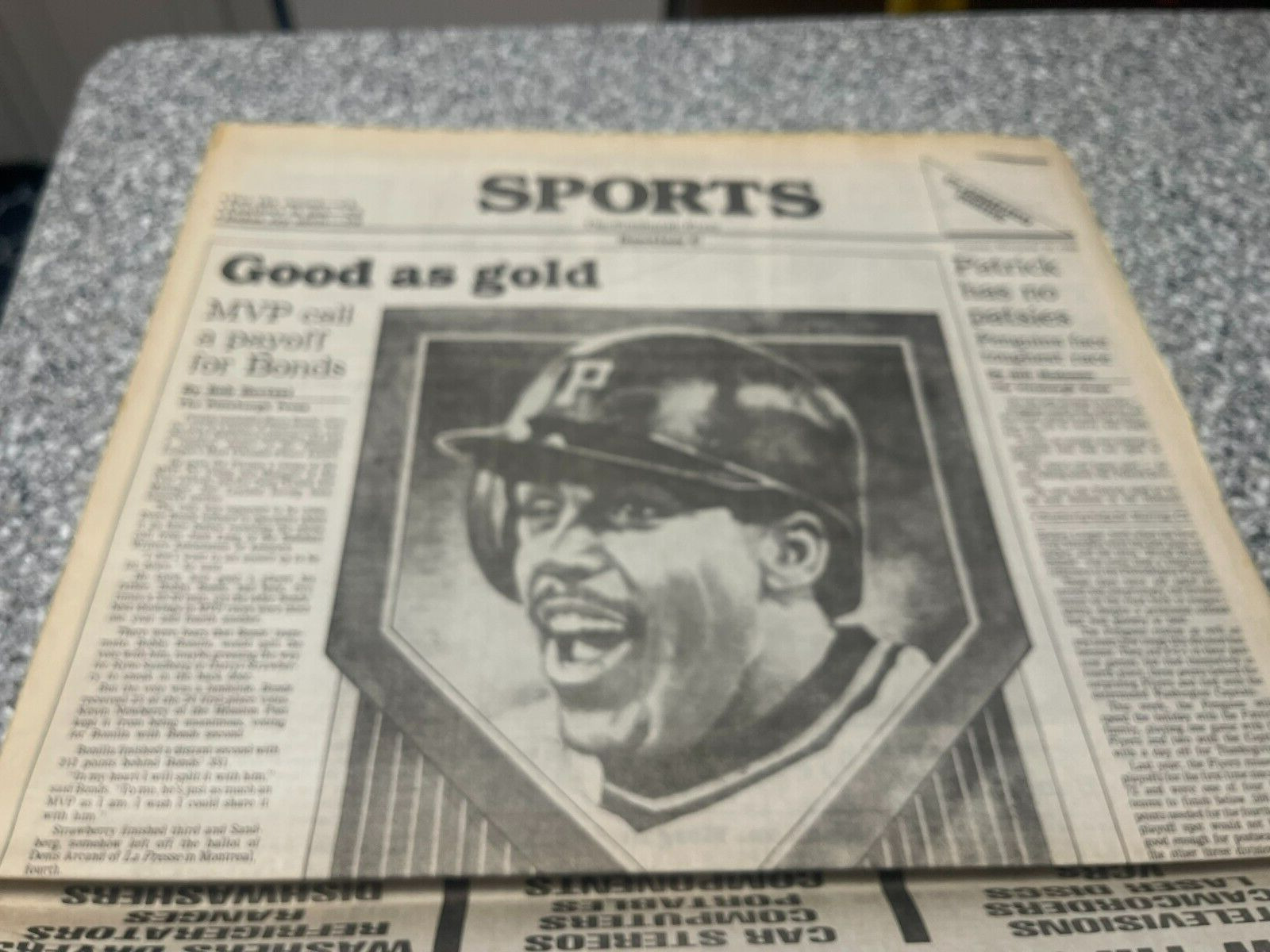 Barry Bonds Nov 20, 1990 Pittsburgh Press Newspaper Pittsburgh Pirates MLB MVP