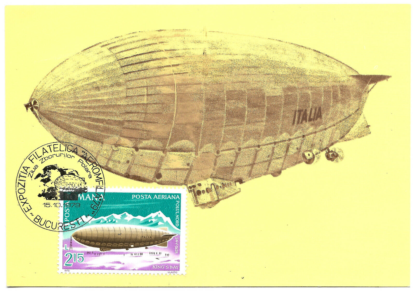 ROMANIAN PHILATELIC AVIATION EXHIBITION Zeppelin N 4 ITALY AEROMFILA POSTCARD 
