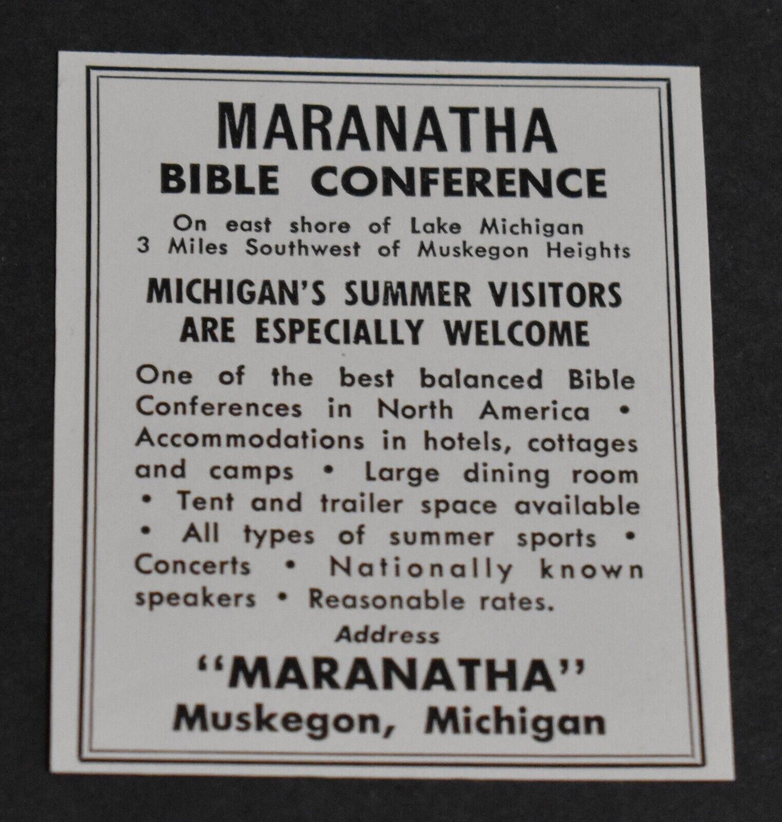1951 Print Ad Michigan Muskegon Maranatha Bible Conference Lake Summer Visitors