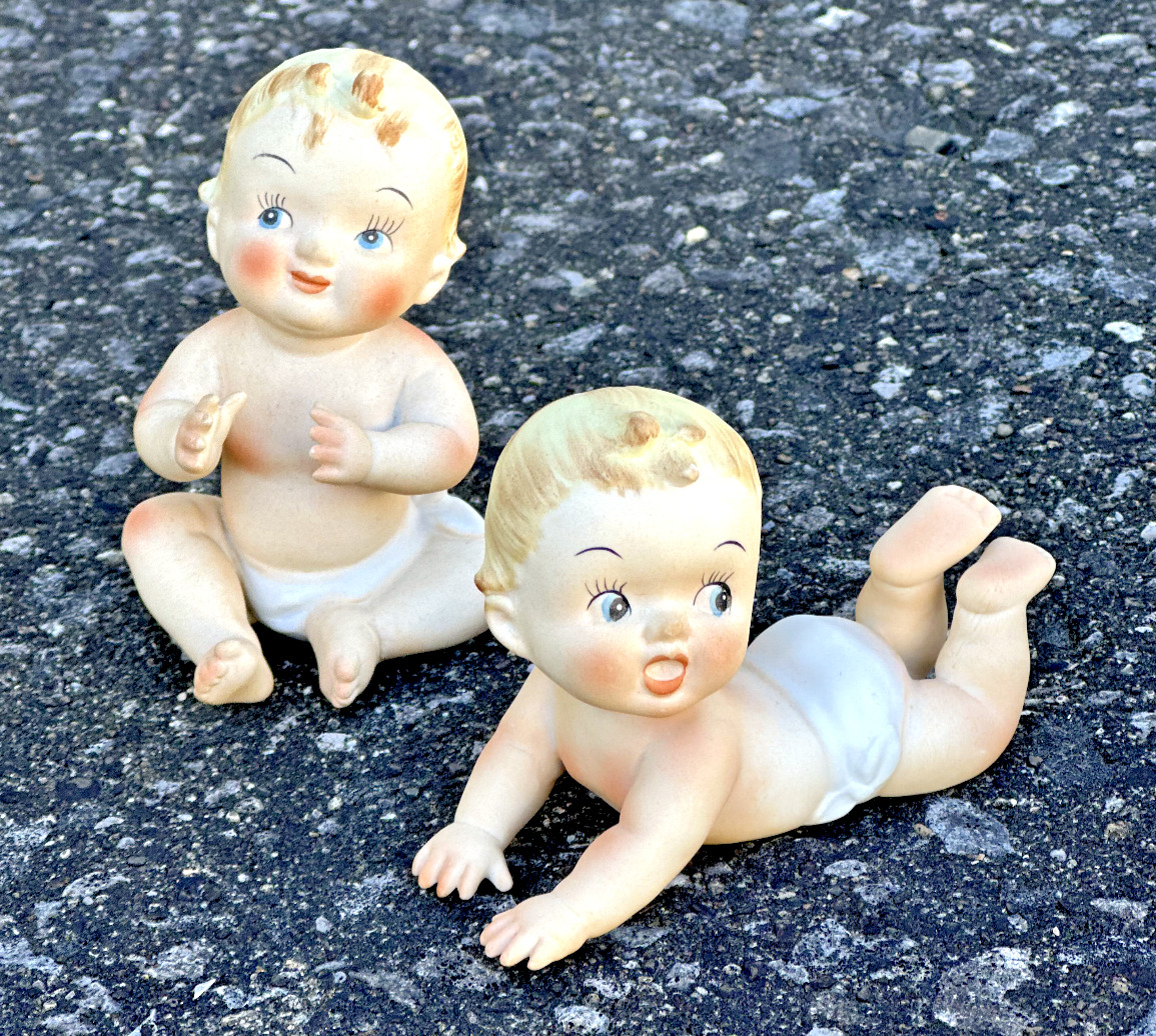 Mid Century Napco Adorable Non-Binary Baby Pair Figurines #N4139 Japan 4.5\