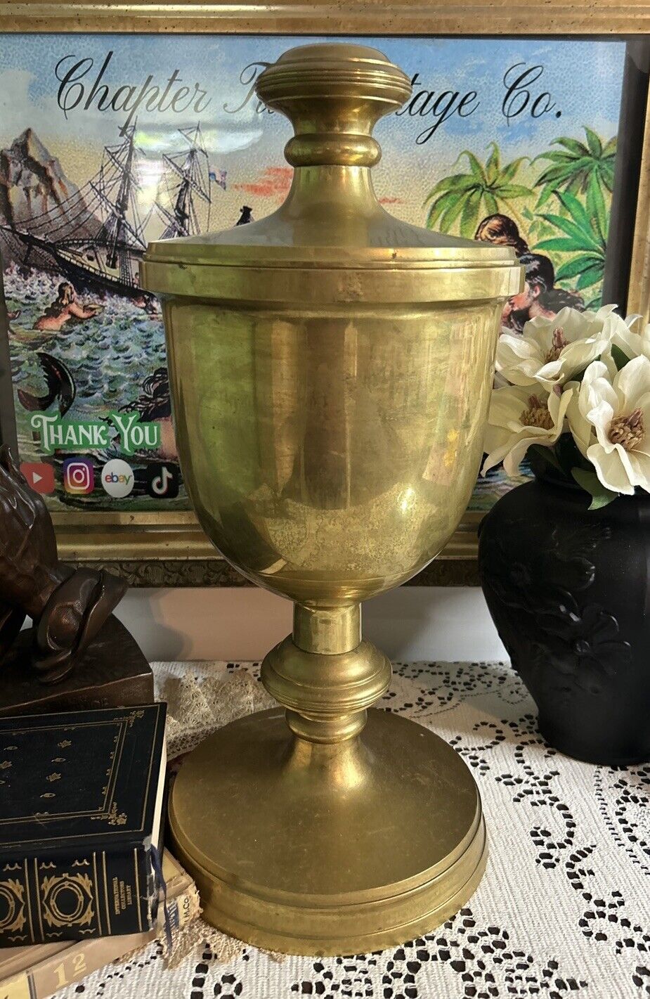 Vintage Brass Lidded Urn Jar Apothecary Home Decor Extra LARGE