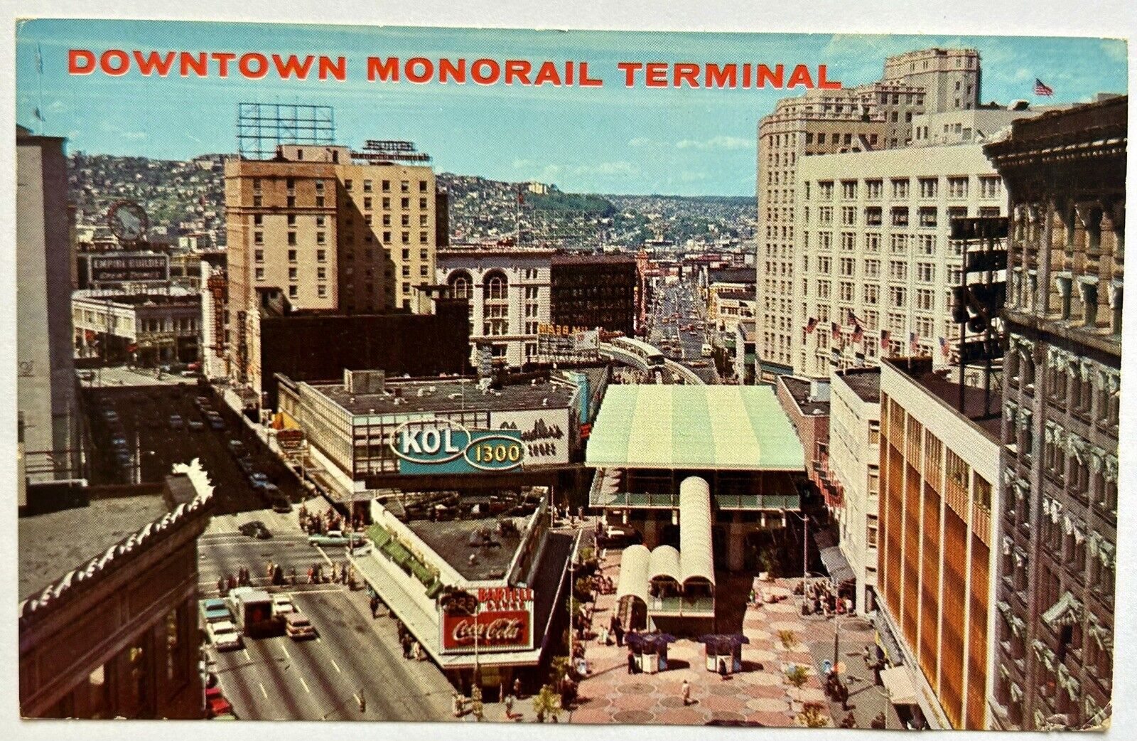 Downtown monorail terminal Vintage Postcard. Seattle, Washington. 1962