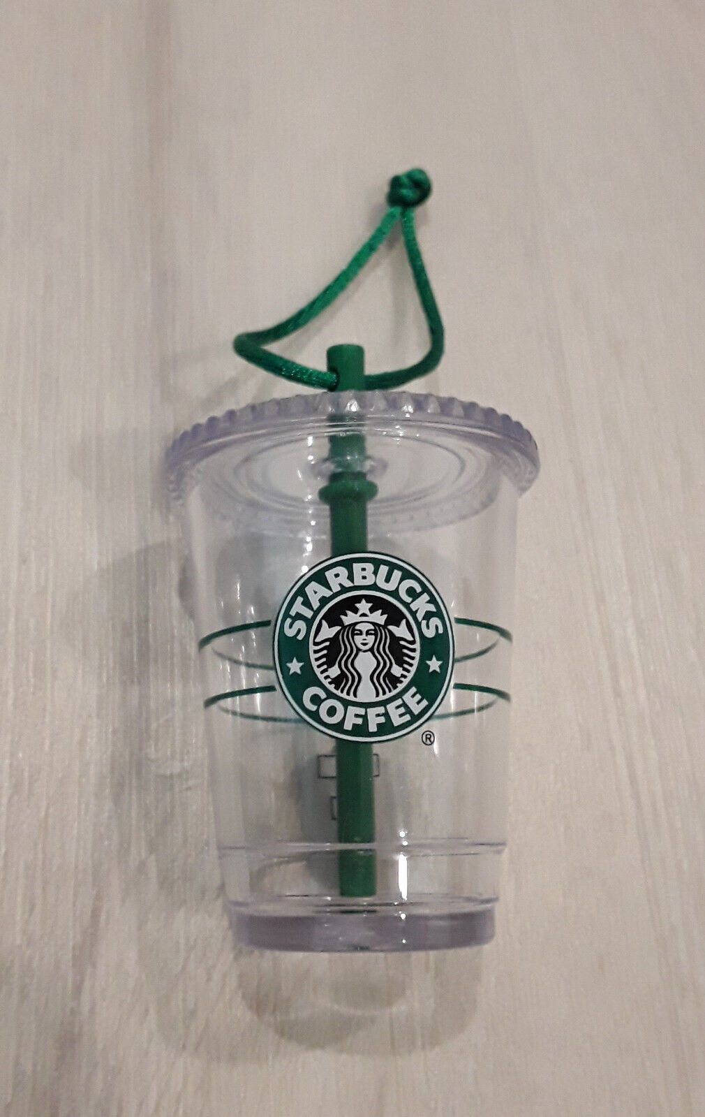 Starbucks 2010 Holiday Miniature Clear & Green To-Go Coffee Tea Cup Ornament