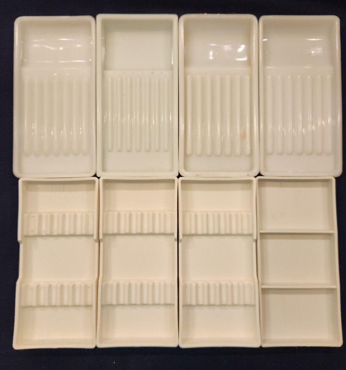 8 American Cabinet & Valtronic Milk Glass Dental Instrument Trays Vintage