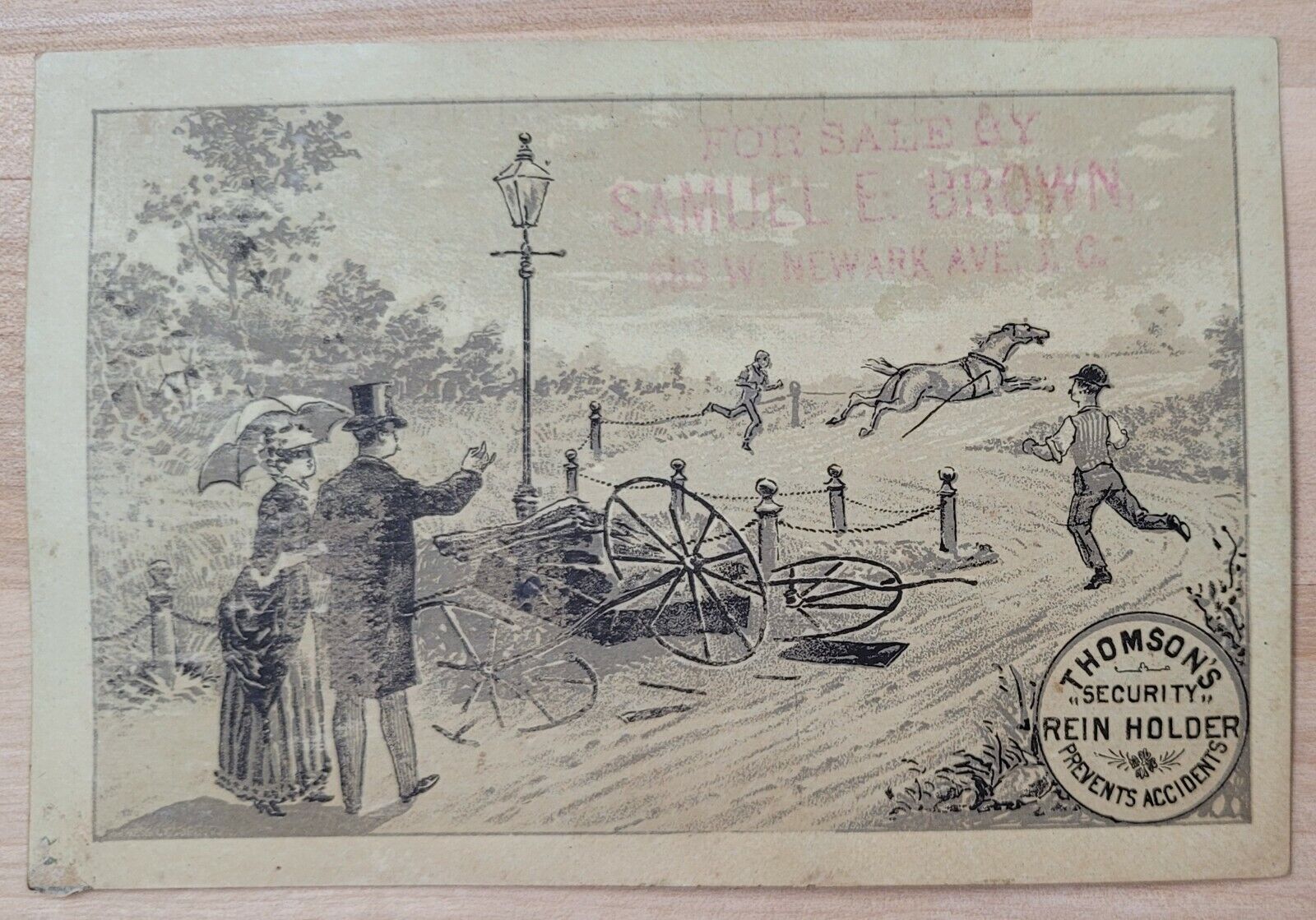 1880s Thomson\'s Security Rein Holder Trade Card * Samuel Brown, Jersey City NJ 2