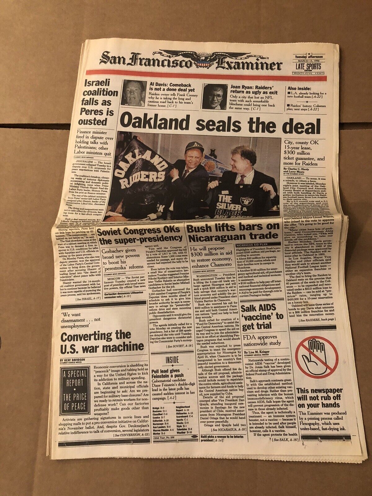 OAKLAND SEALS THE DEAL Raiders Complete Newpaper March 13 1990 Al Davis Sports