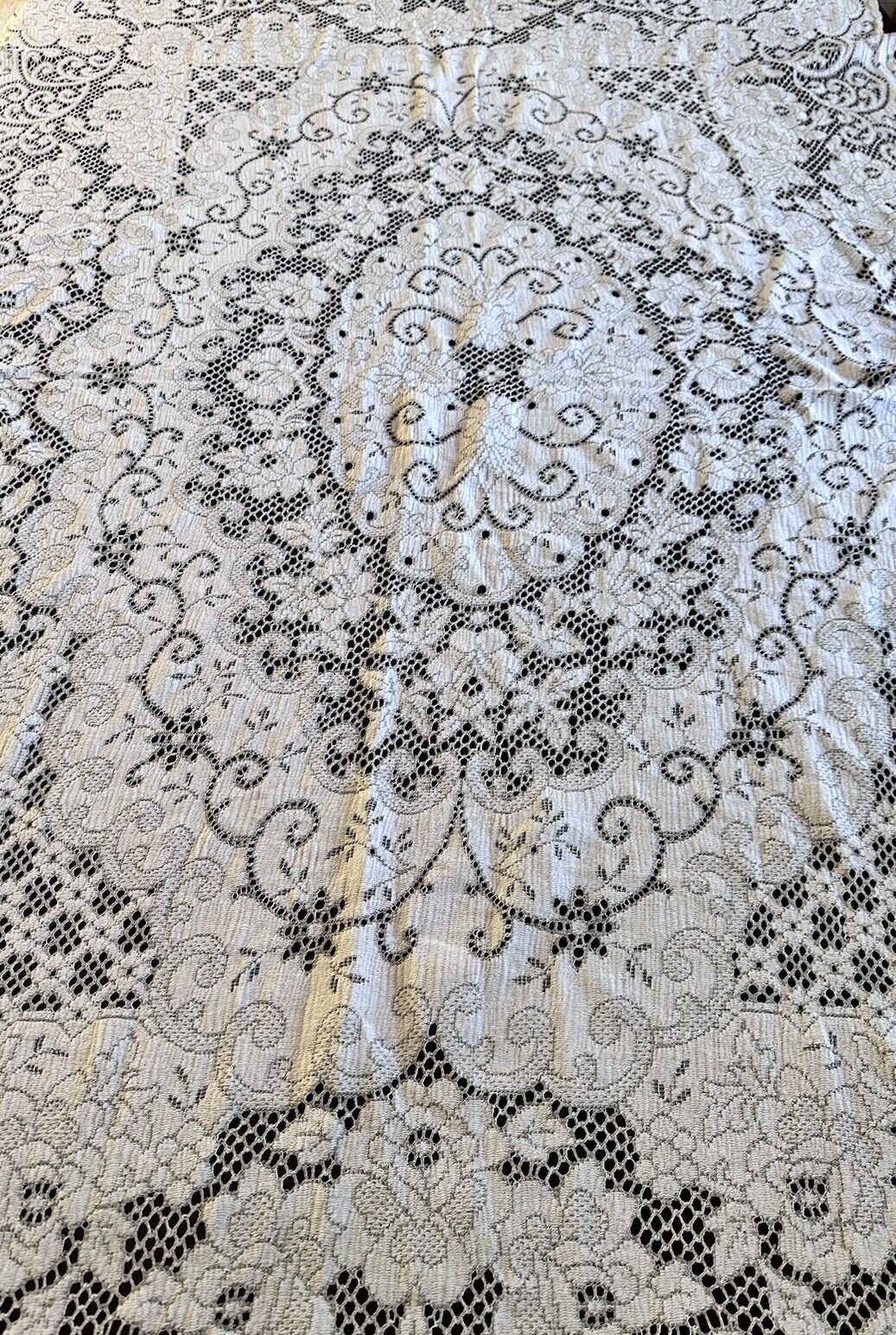 Small Machine Made Lace Tablecloth-  68” By 50 “ - Very Good Conditoon