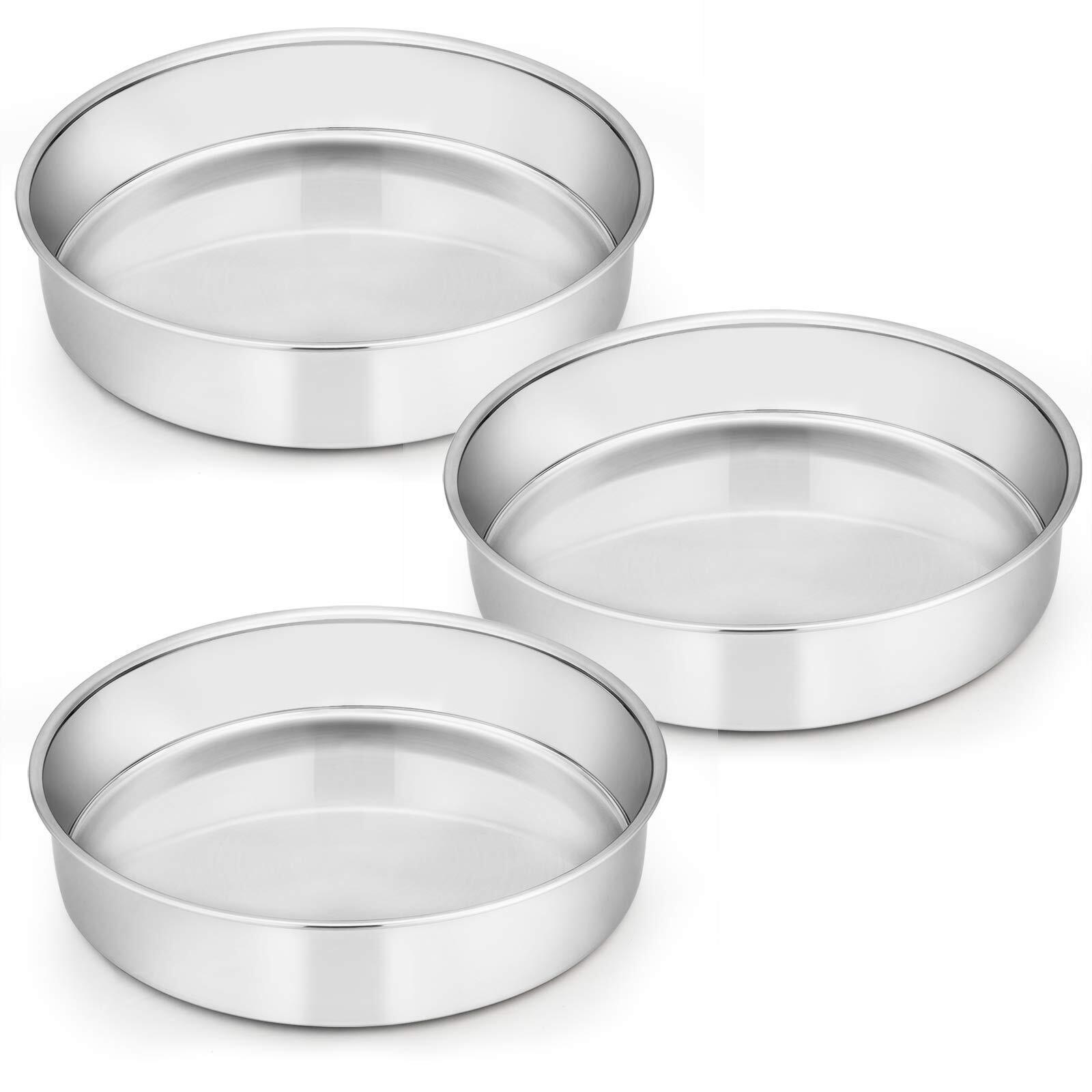 9½ Inch Cake Pan Set of 3, Stainless Steel Round Cake Baking Pans, Non-Toxic ...