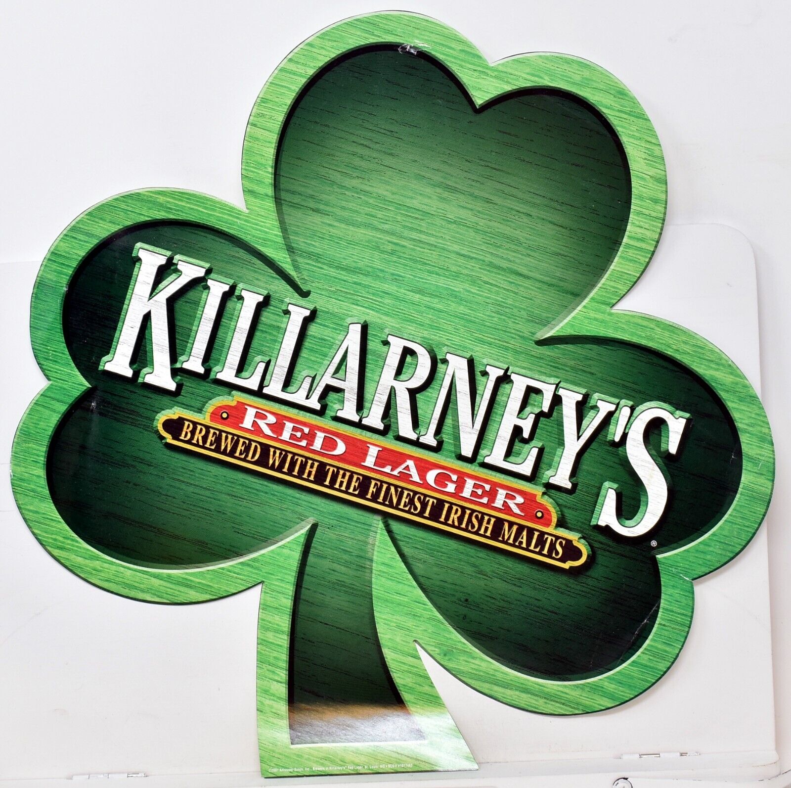 2001 Killarney\'s Red Lager Beer Brewed Irish Malts Shamrock Die Cut St Louis MO