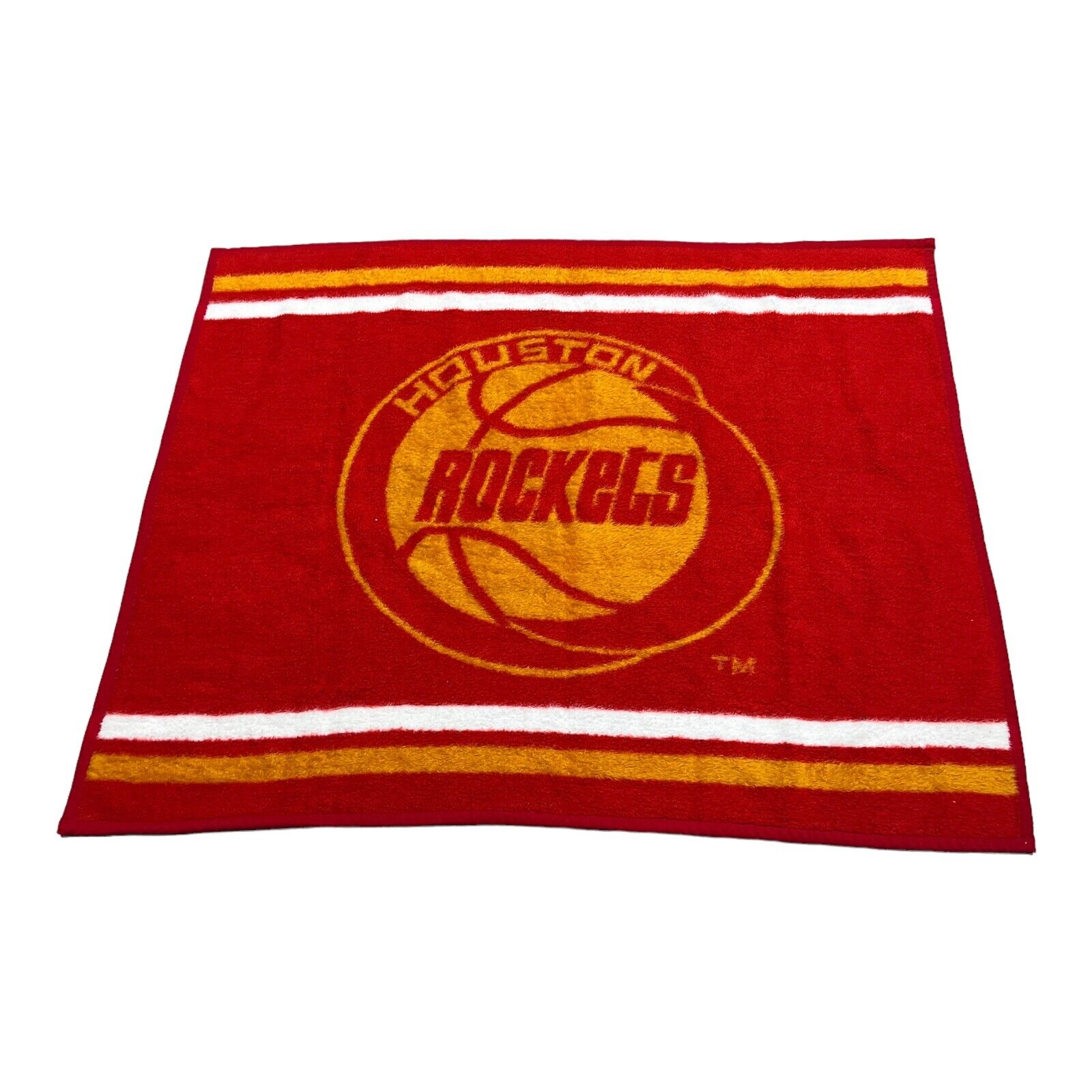 RARE VINTAGE Houston Rockets NBA Biederlack Blanket Size 45”x54” Red/Yellow Logo