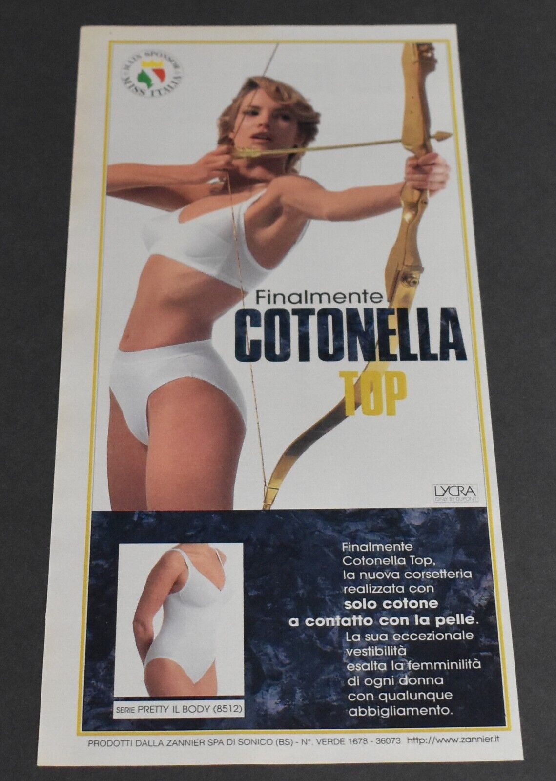 1997 Print Ad Sexy Cotonella Bra Panty Gold Bow Arrow Blonde Art Italy Style