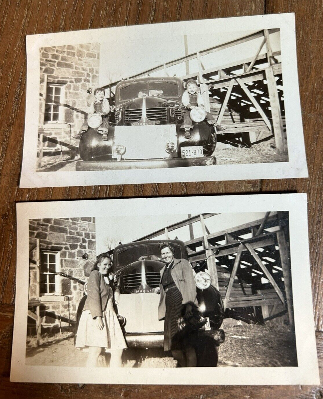 2 old photos 1947 ladies and boys on Dodge truck in Arkansas