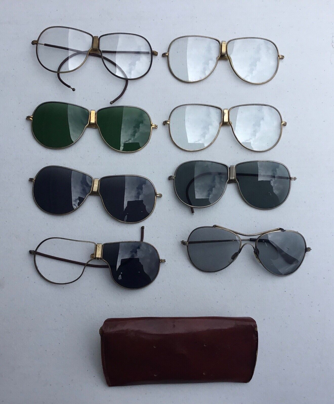 Lot of 8 Vintage Aviator Sunglasses & Glasses for Parts 1 Case Green Clear Lense