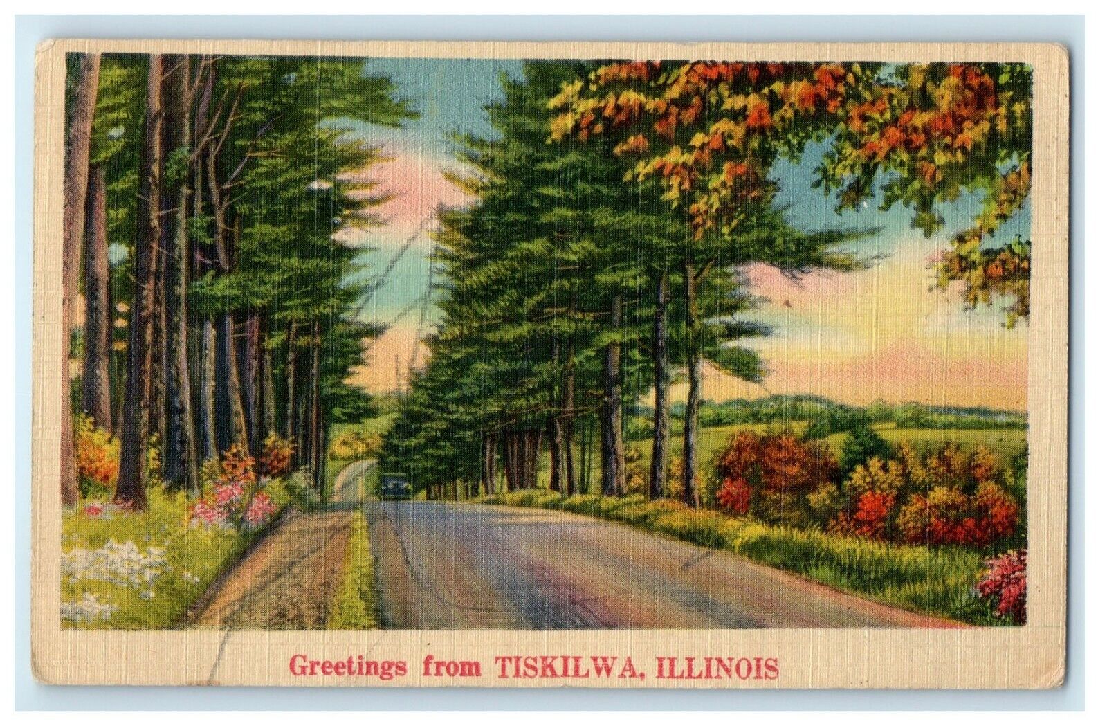c1910's Greetings From Tiskilwa Illinois IL Road Car Antique Postcard