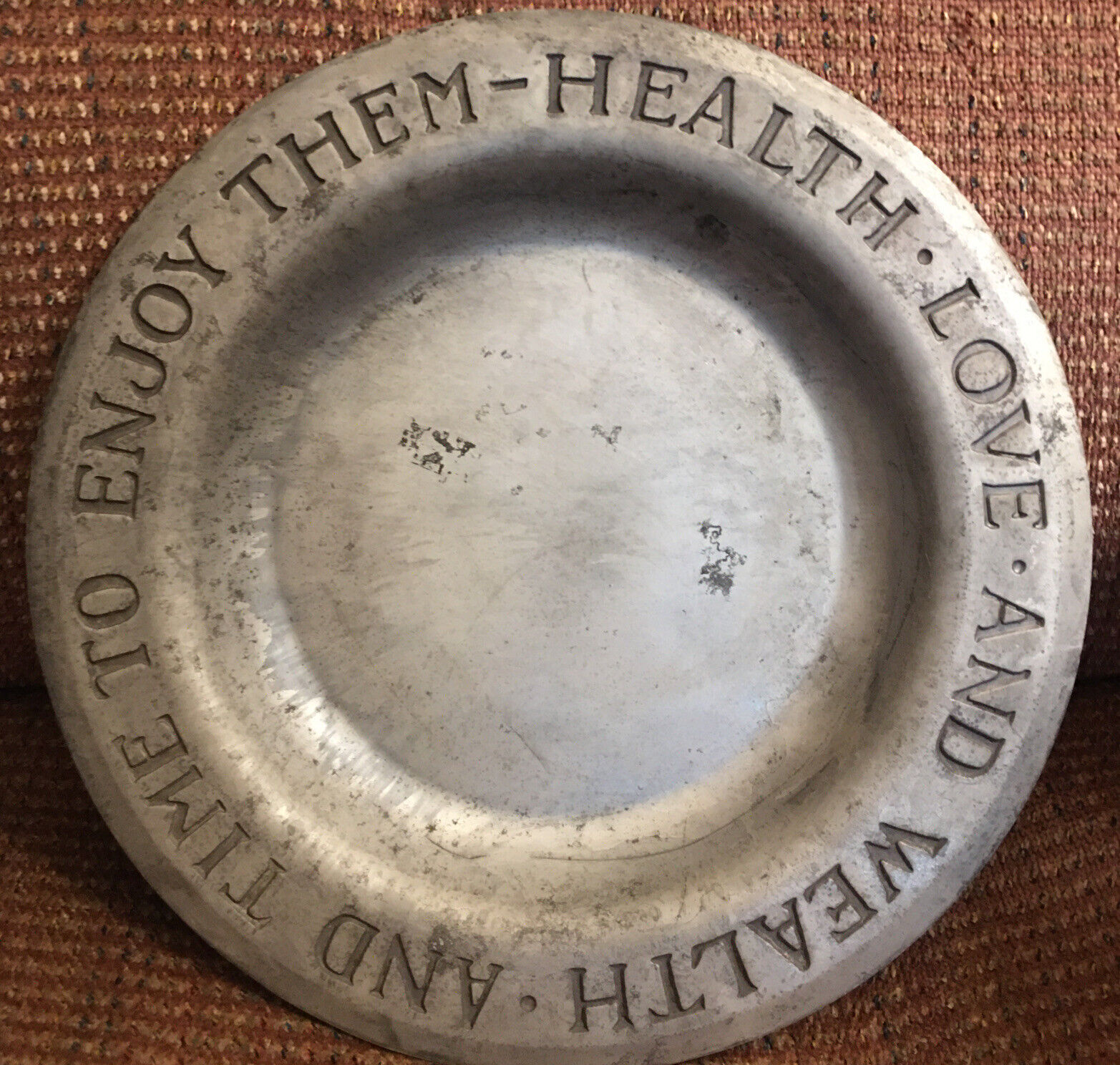 Vintage Duratale by Leonard Pewter Plate Health Love Wealth Time Enjoy Dish Bowl
