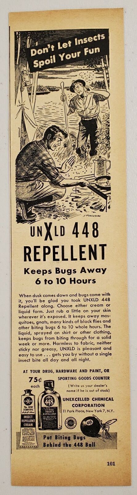 1947 Print Ad UNXLD 448 Insect Repellent Campers Get Bug Bitten New York,NY