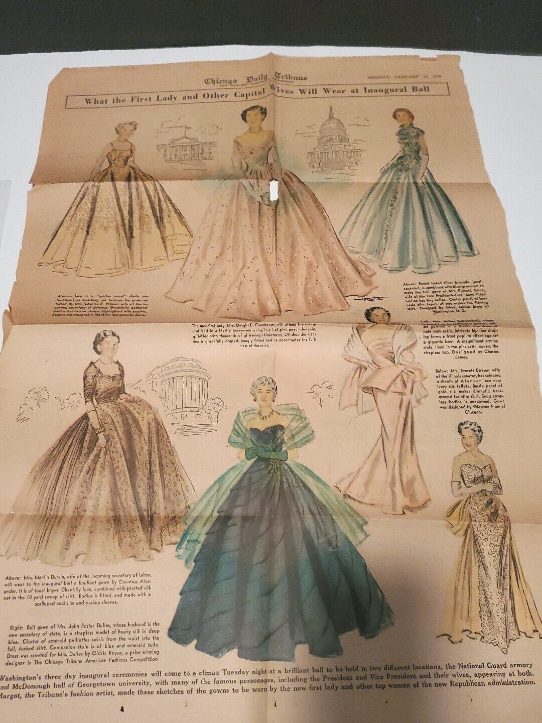 1953 Chicago Tribune What the First Lady And Other Capital Wives Will Wear 