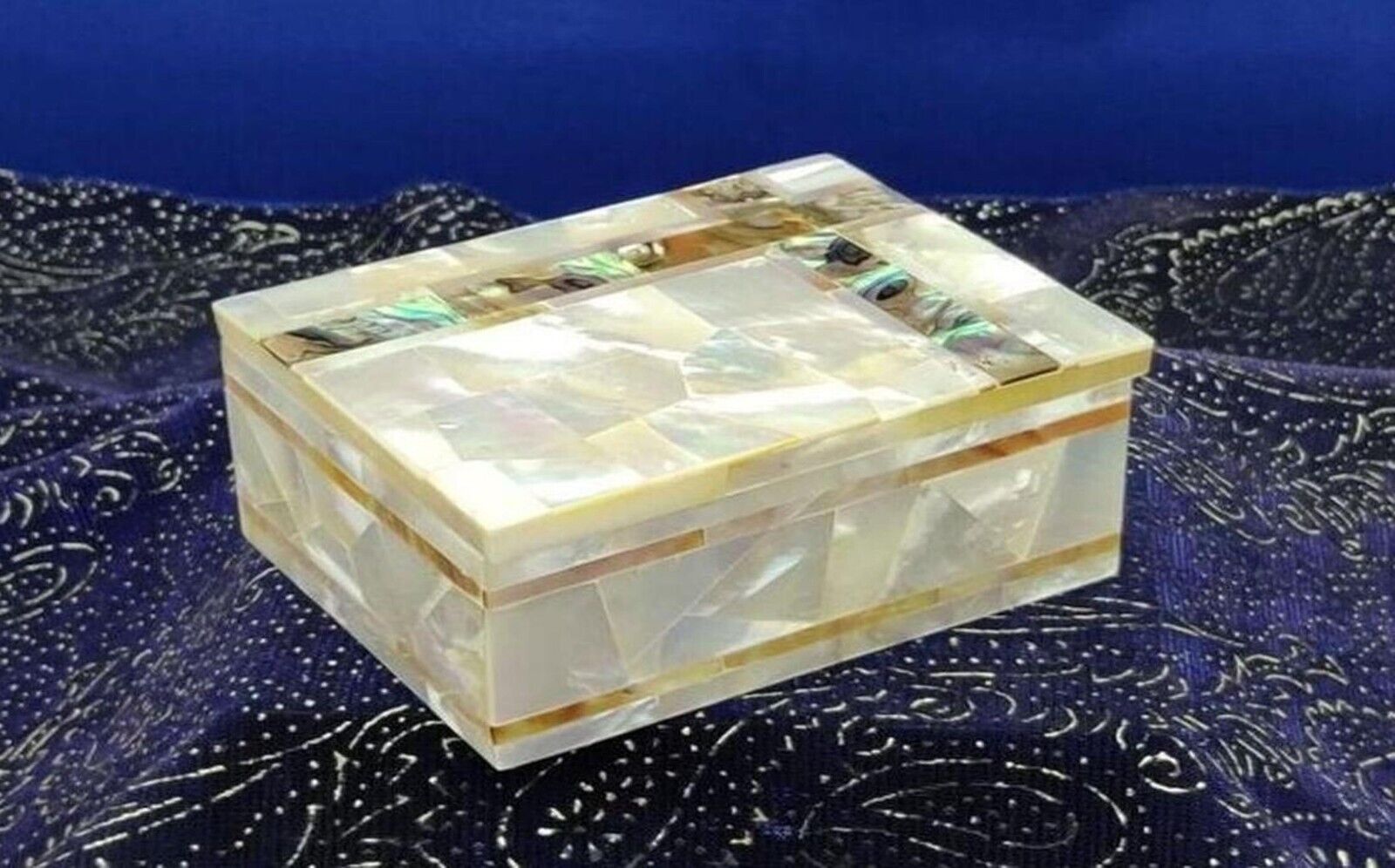 Mother of Pearl Overlay Work Jewelry Box Rectangle White Marble Giftable Box