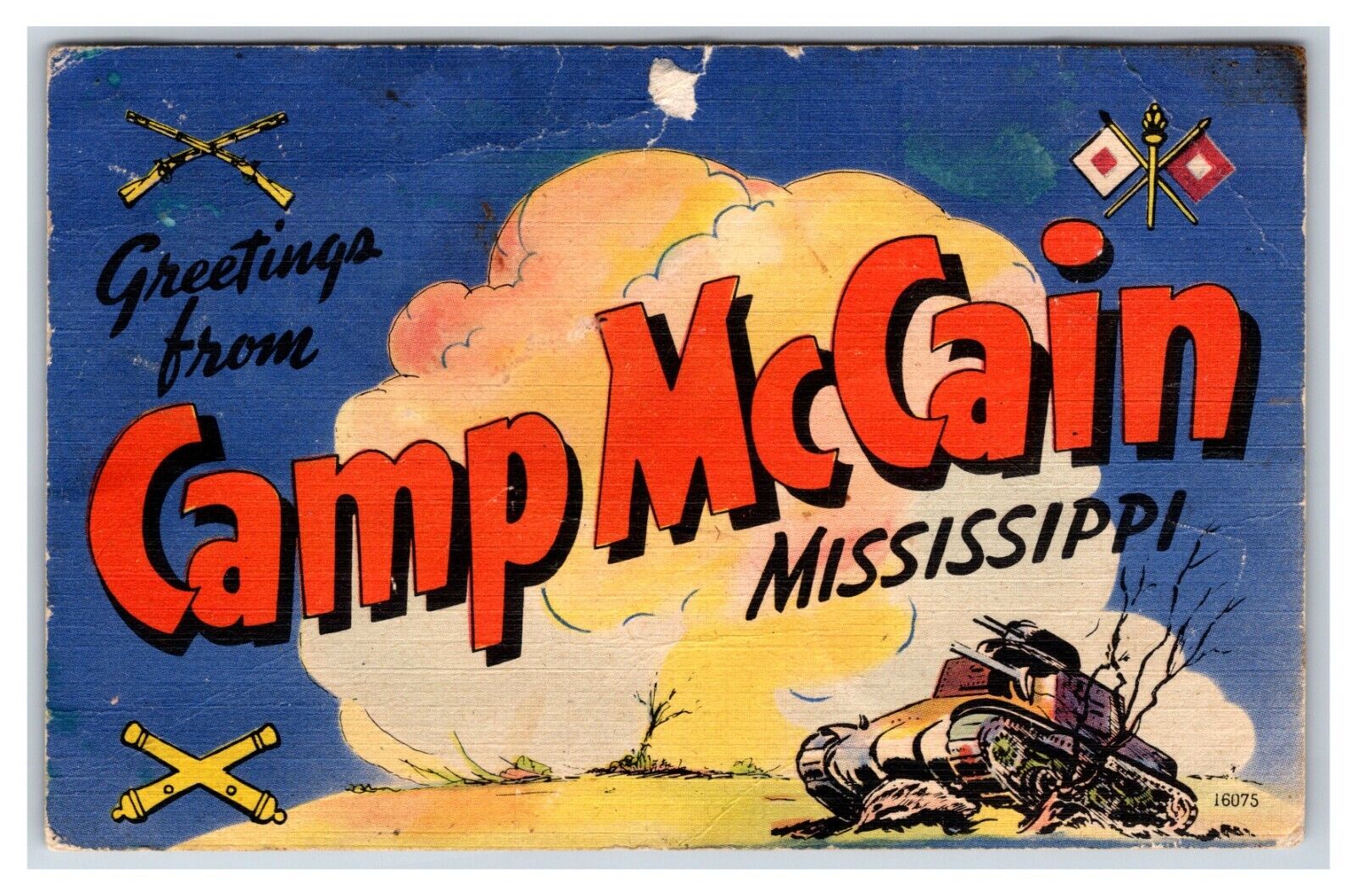 Large Letter Greetings From Camp McCain Mississippi MS Linen Postcard R14