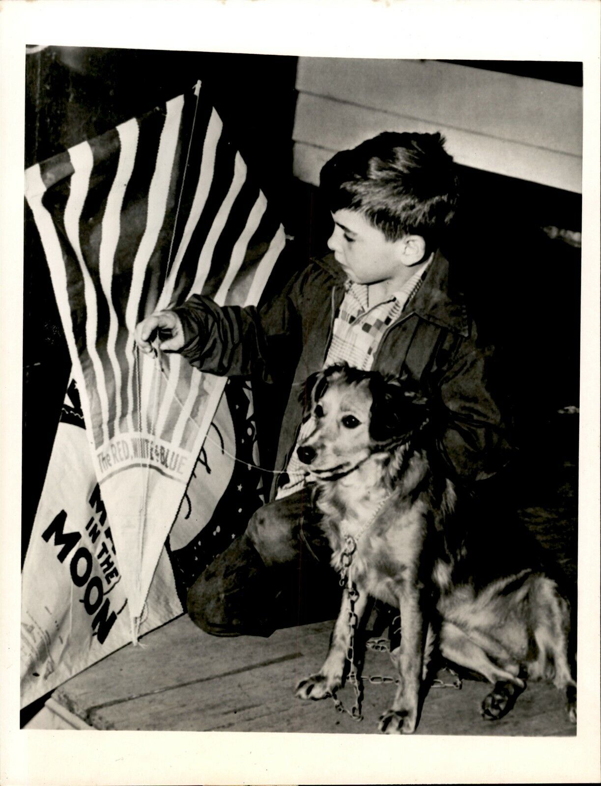 GA103 1954 Original Photo CAN SPRING BE FAR BEHIND Pittsburgh PA Dog Kite Boy