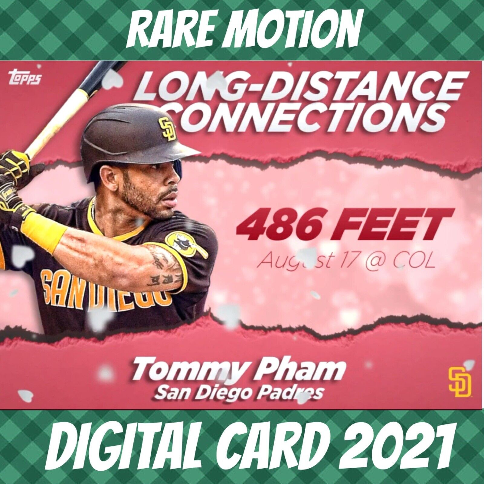 2021 Topps Colorful 21 Tommy Pham Long Distance Connection Pink Motion Digital Card