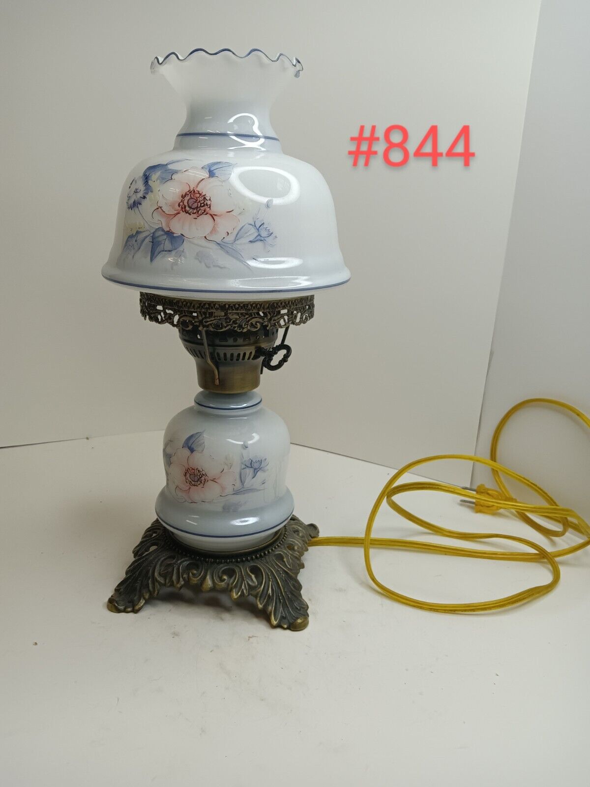 Small Vintage Blue Floral Hurricane Lamp