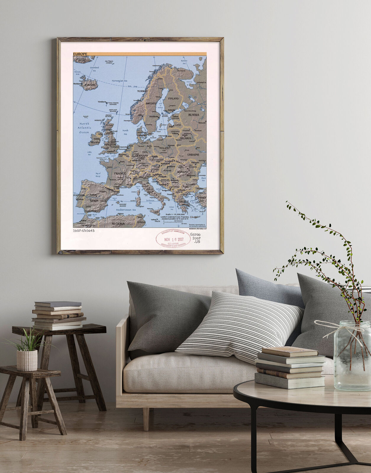 2007 Map| Europe| Europe Map Size: 18 inches x 24 inches |Fits 18x24 size frame