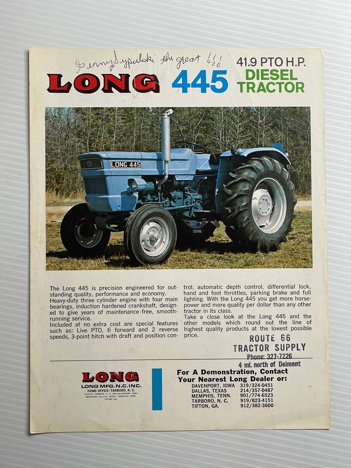 Long 445 Diesel Tractor Sales Brochure *1973* (Showroom Sales Sheet)