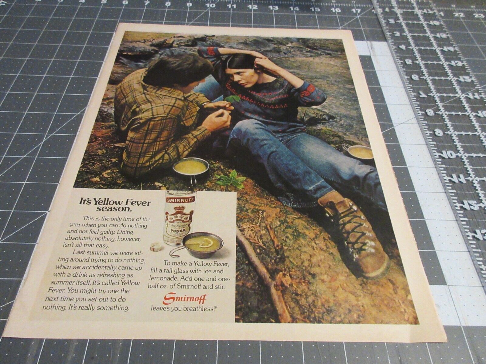 1972 Smirnoff Vodka Yellow Fever Season Couple Vintage Print Ad