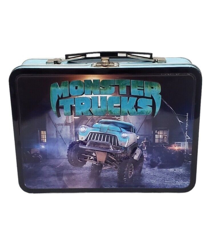 RARE Monster Trucks Metal Lunch Box 3D Embossed Paramount Pictures 