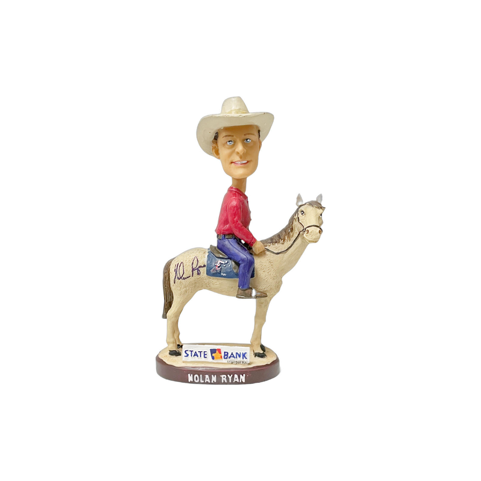 NOLAN RYAN AUTOGRAPHED SIGNED IN WESTERN OUTFIT ON HORSE (STATE FARM)
