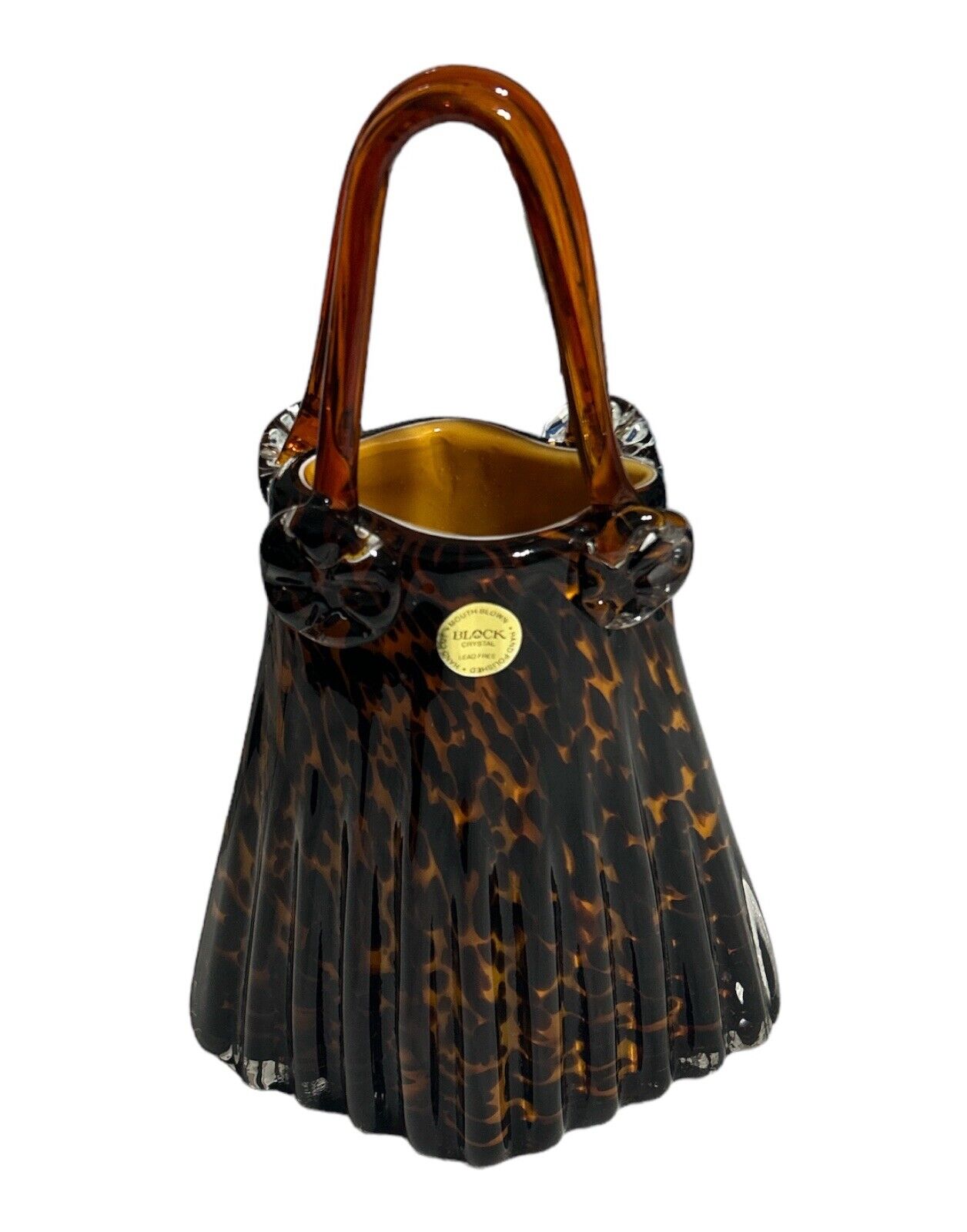 Murano Style Vintage Vase Leopard Print Blown Art Glass Pleated Purse Handbag