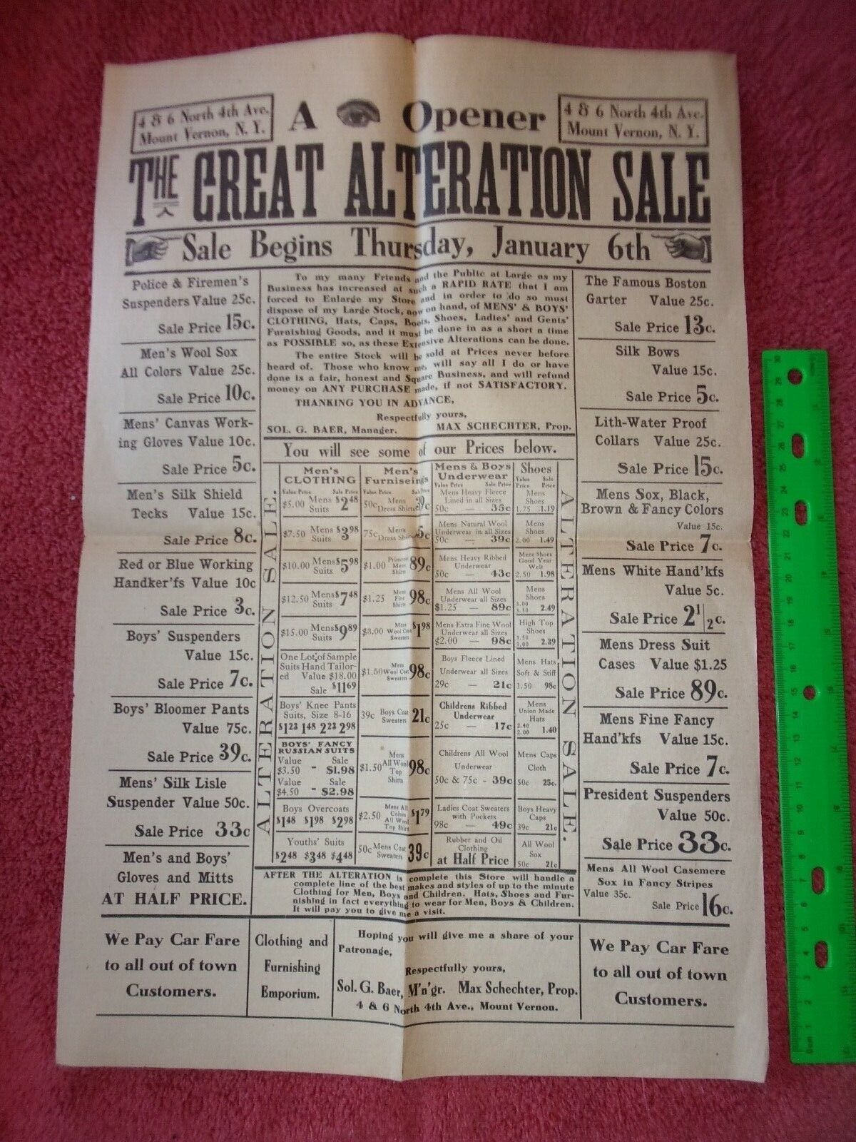 Antique Original Advertising Poster The Great Alteration Sale NY Early 1900s