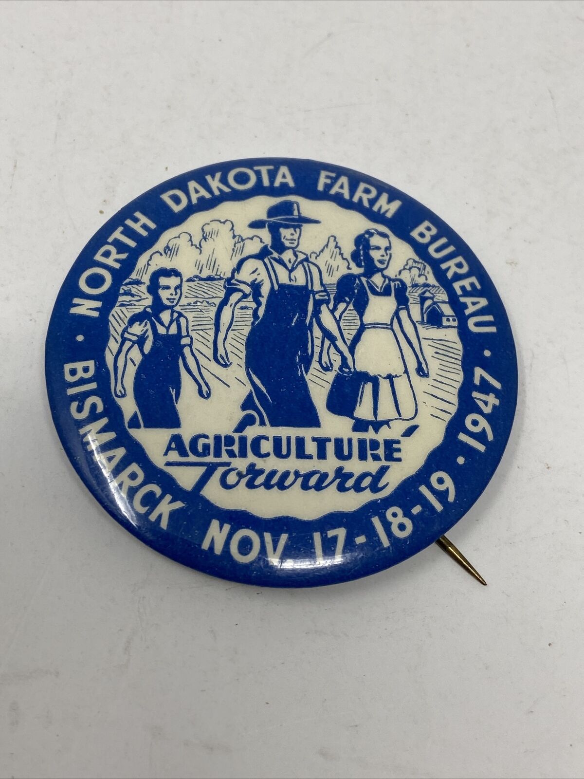 1947 North Dakota Farm Bureau Pinback Button Bismarck Agriculture Vintage