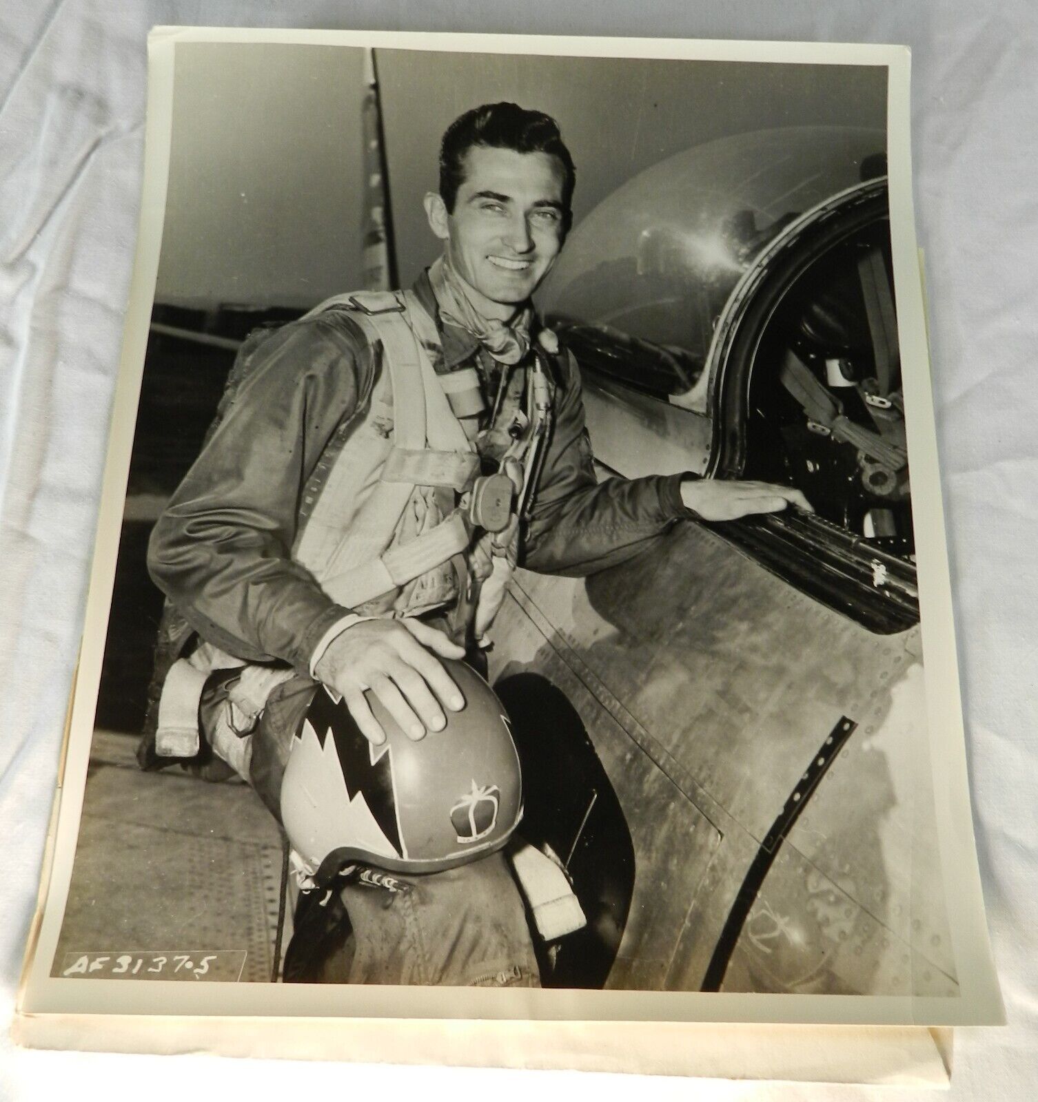 Vintage 1953 US Air Force Press Photo - Jet Ace ties Mig Destruction Record