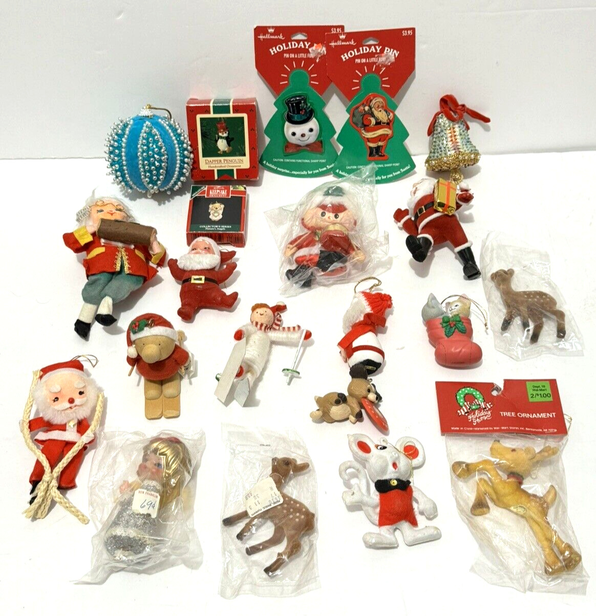 Vintage 1970's Christmas Ornaments Lot Felt Holiday Santa Handmade 21 Pieces