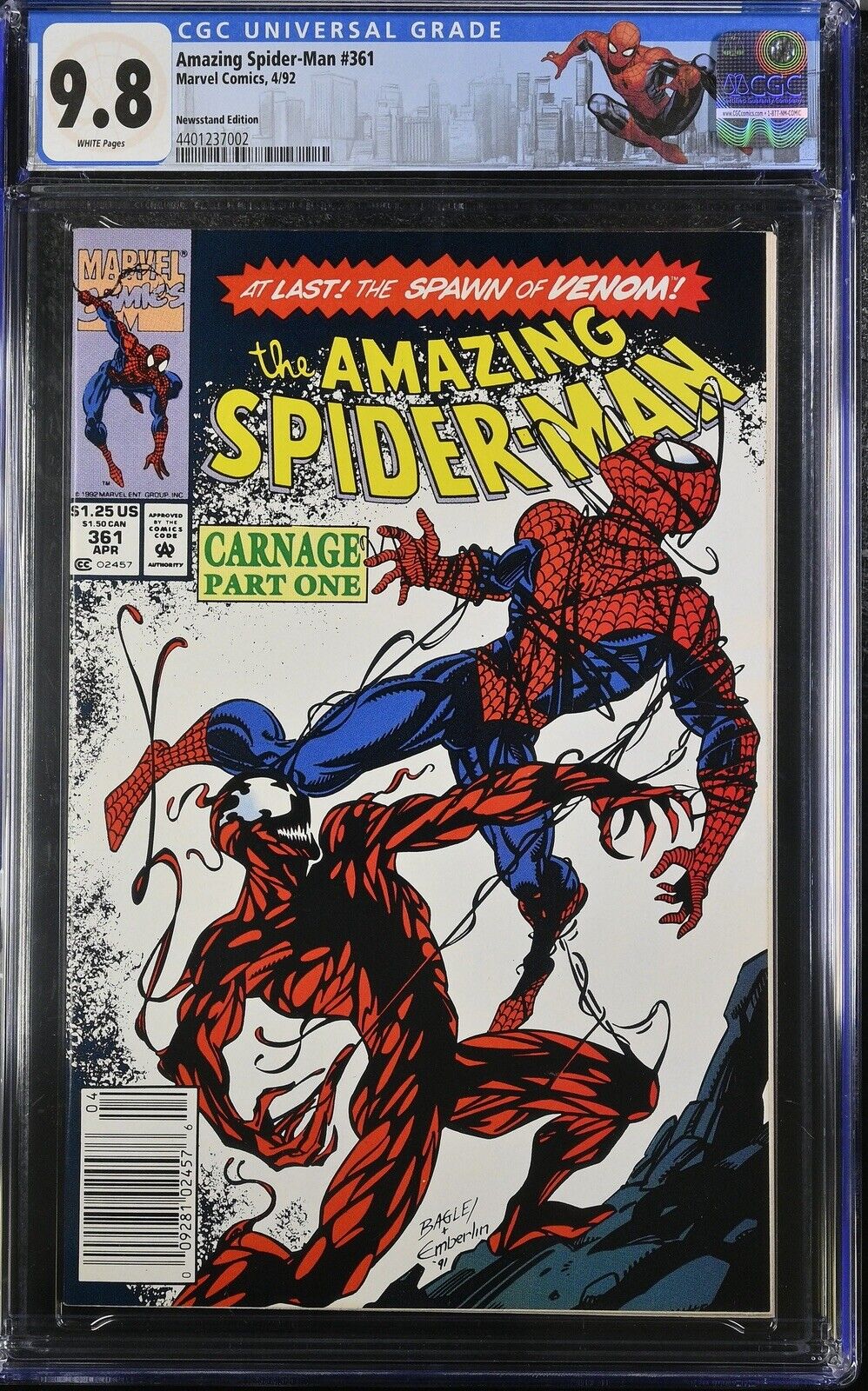 Amazing Spider-Man #361 Newsstand (Marvel 1992) CGC 9.8 1st Carnage Custom Label