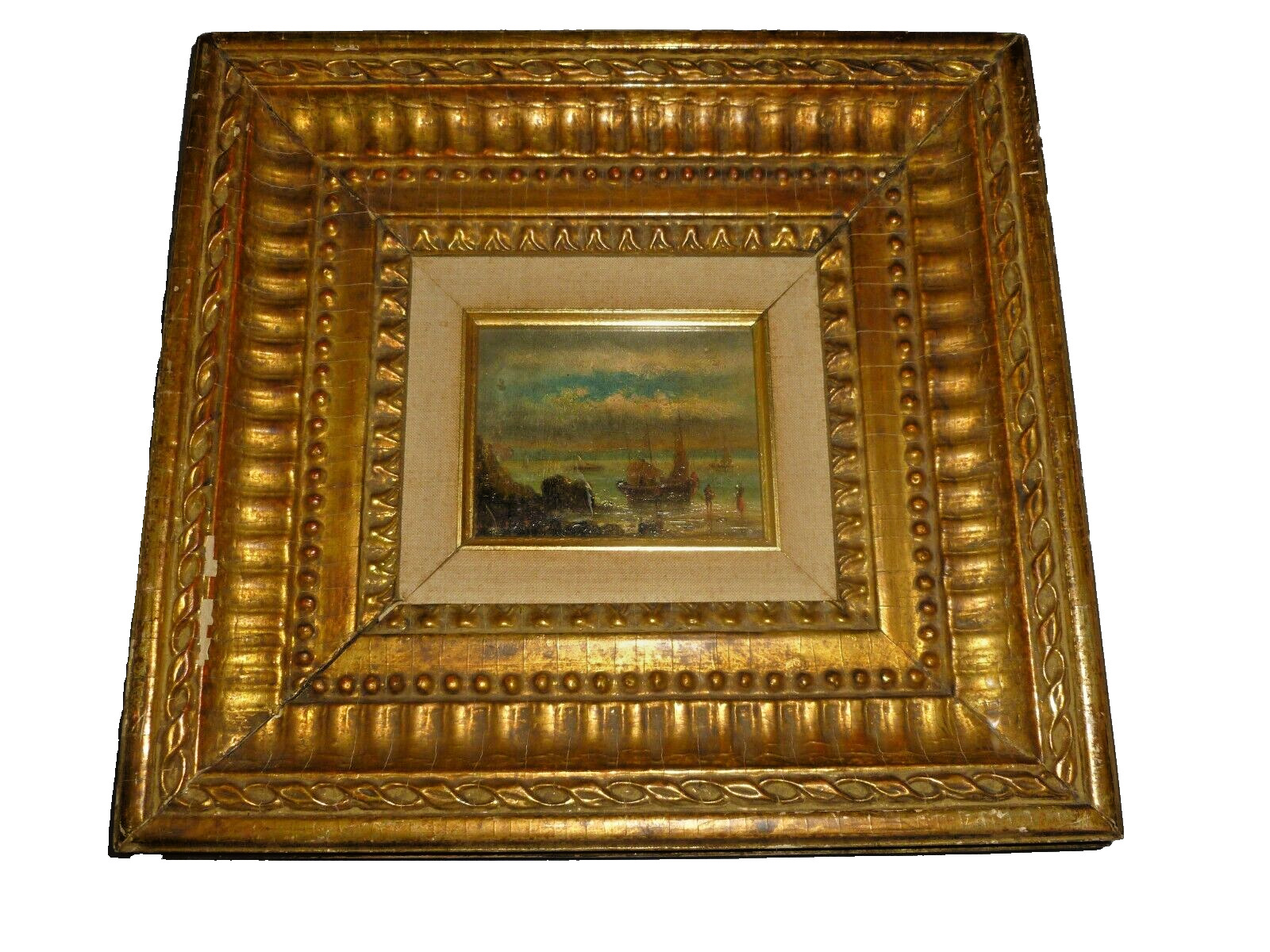 Antique Oil Painting Norton Howe Collection Poyntell Seascape Marine Ships 3x4