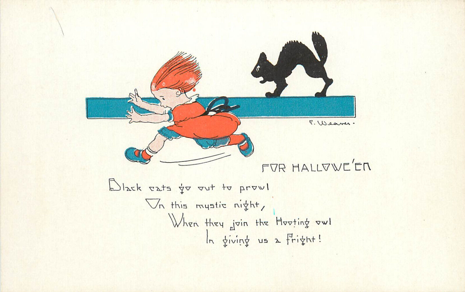 Weaver Halloween Postcard Orange Haired Little Girl and Black Cat Ser 2399 #8