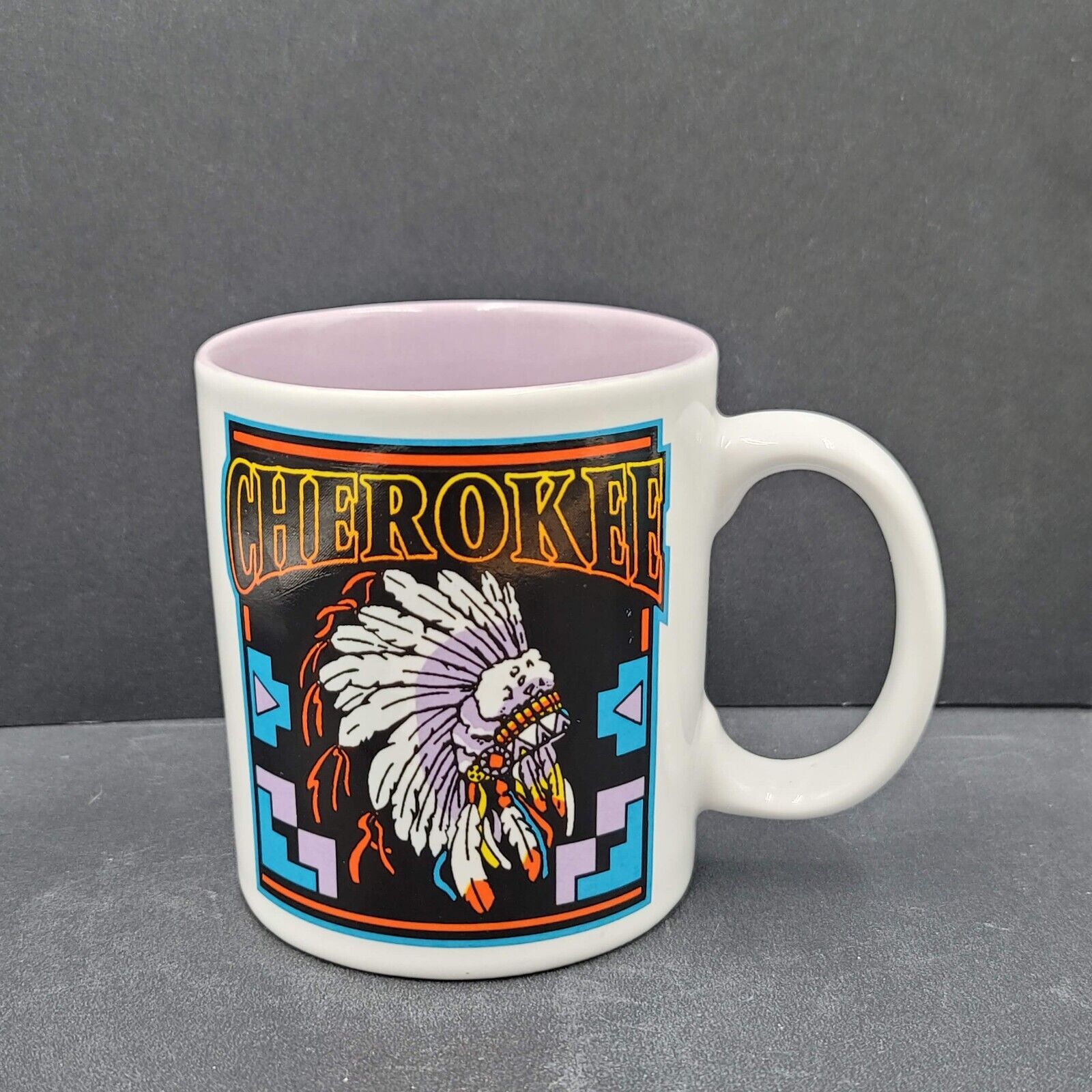 Vintage Cherokee Coffee Mug Souvenir Native American  Purple White